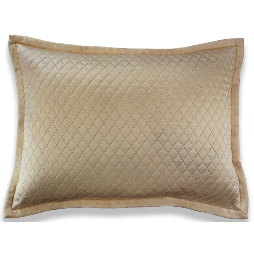 $275! NWT Ann Gish 100% Silk Charmeuse Quilted King Pillow Sham - Sand